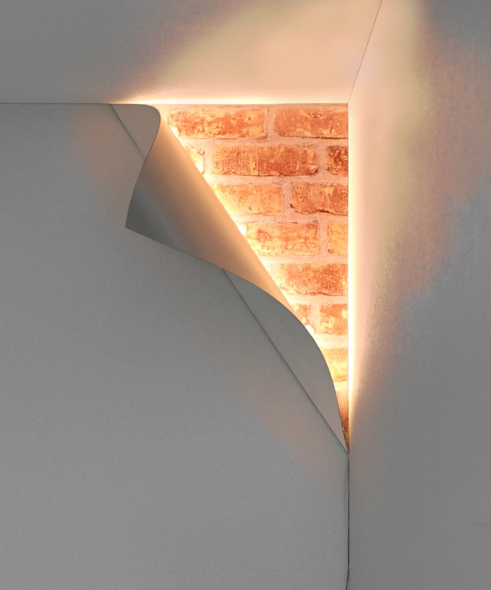 Home Concept "Big Reveal" LED Corner Light, 18" White Curved Metal, 3 Scenes