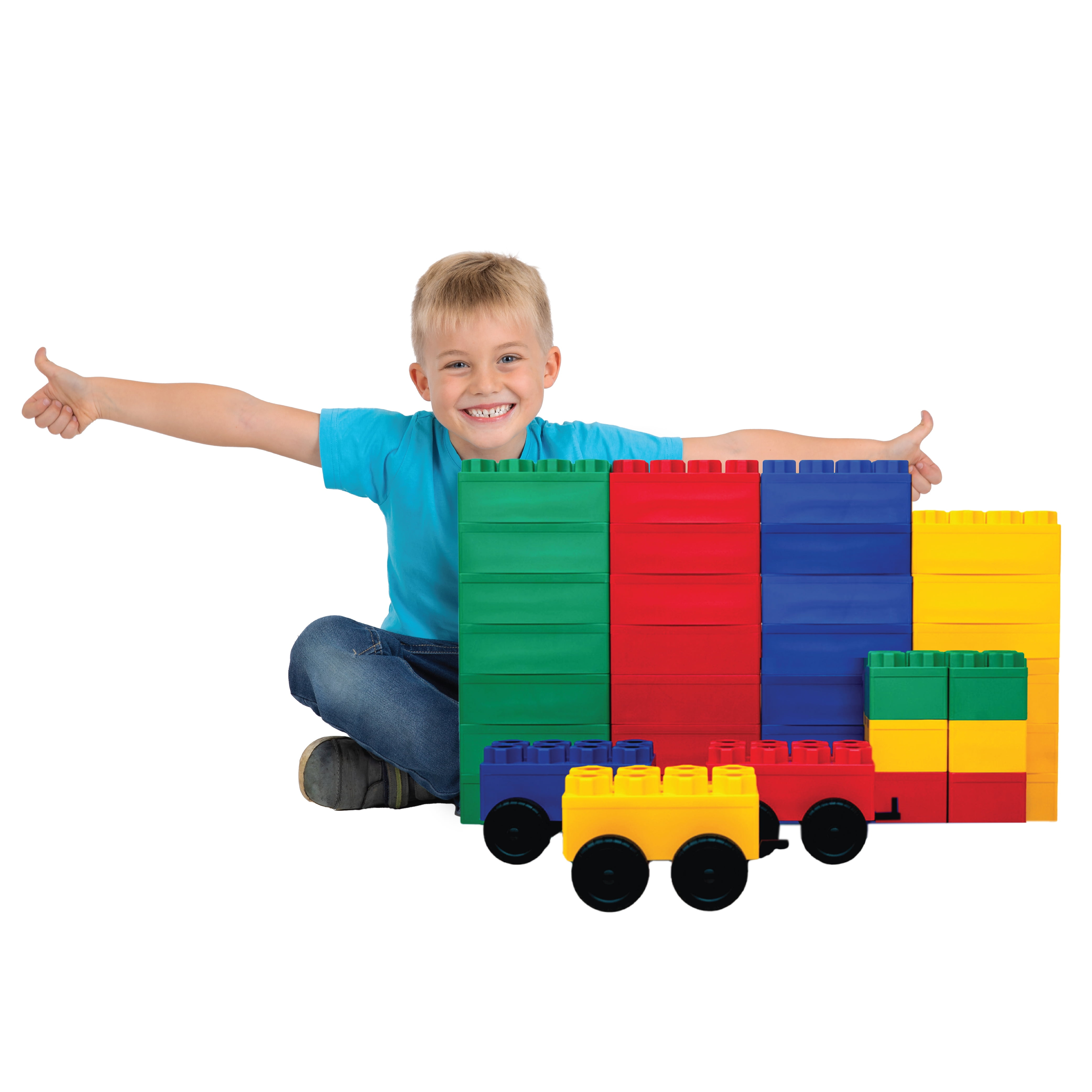 BiggoBlocks Jumbo Blocks — Big Blocks for Kids Ages 3-8 — Indoor & Outdoor Blocks for Kids Jumbo Games — Large Building Blocks (36 pc with 3 cars) Train Set