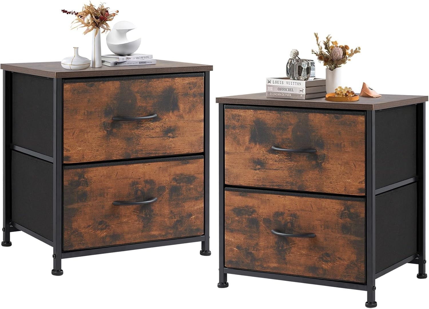 Bigleap Nightstand Set 2, 2 Drawer Dresser for Bedroom, Bedside Furniture, End Table for Bedroom, Closet, Entryway, Brown