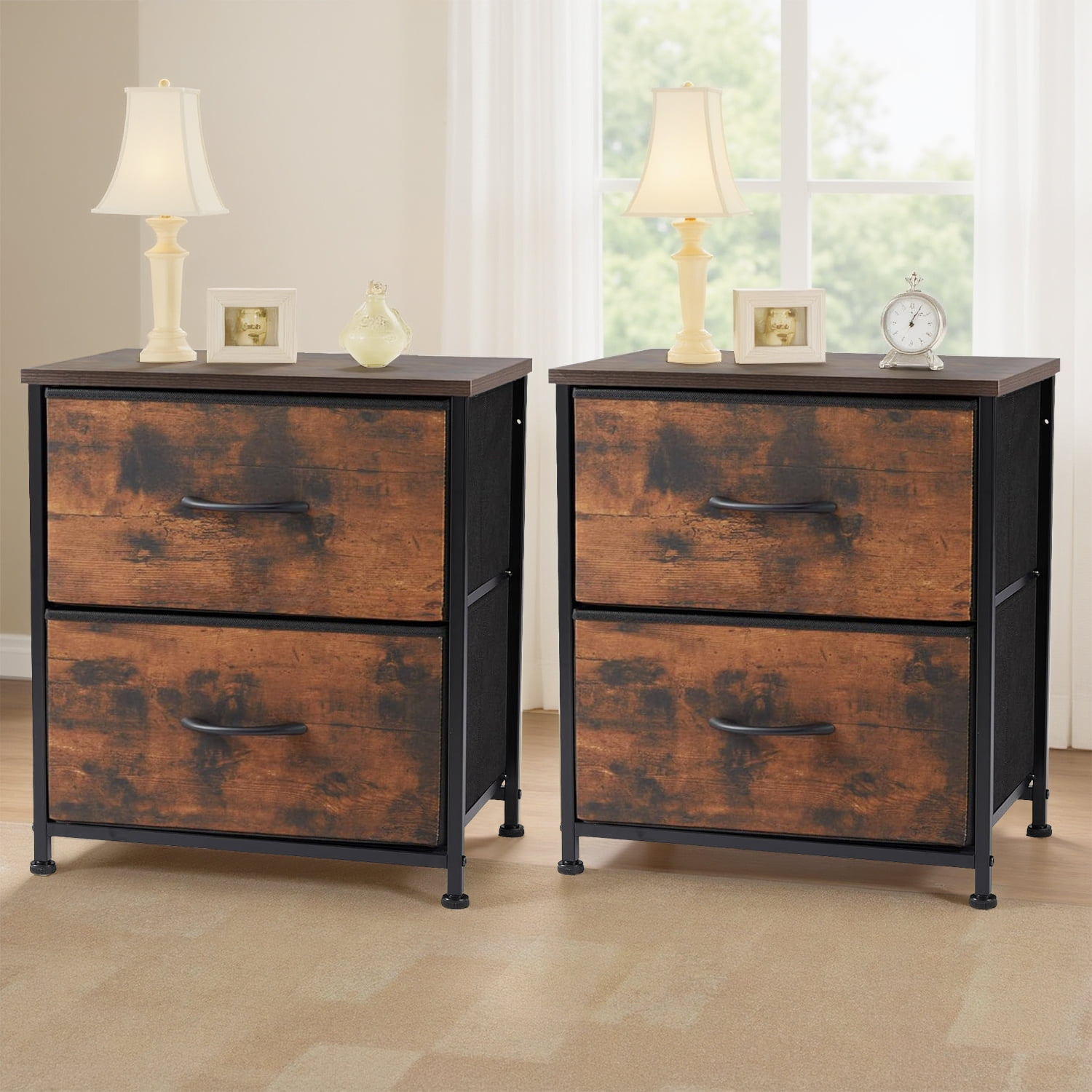 Bigleap Nightstand Set 2, 2 Drawer Dresser for Bedroom, Bedside Furniture, End Table for Bedroom, Closet, Entryway, Brown