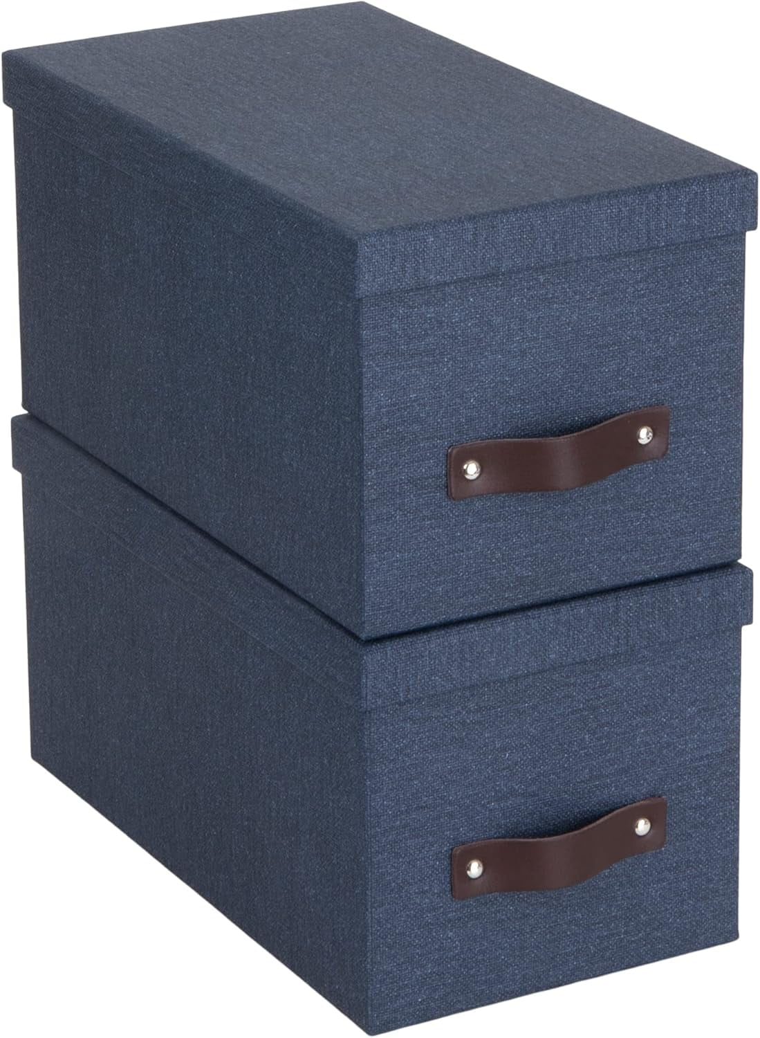 Bigso Box of Sweden Silvia Organizational Storage Box with Leather Handle for Shelves and Stacks Easily - Durable and Decorative Storage Boxes with Lids - 5.9 in x 6.5 in x 11.6 in - 2 Pack - Blue