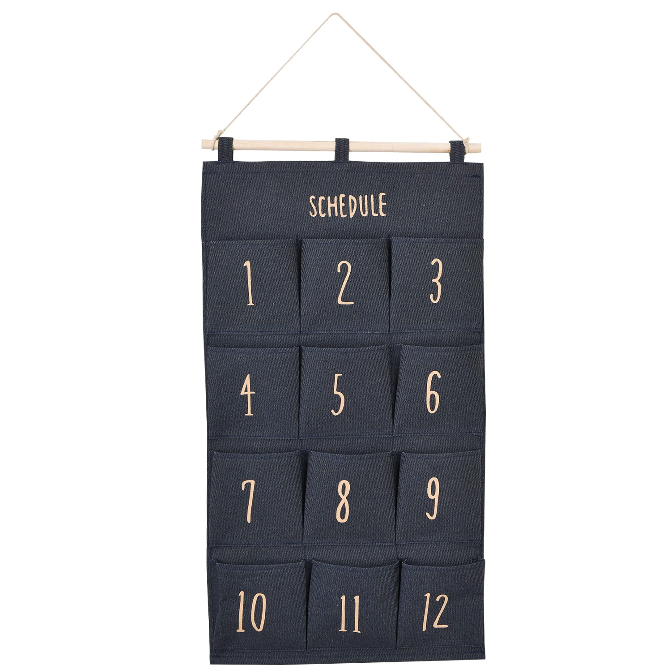 Bins & Things Hanging Organizer - 2x28x15-Inch Wall Fabric Hanging Organizer with 12 Compartments - Aesthetic Organizer Hang Over The Door - Closet Hanging Storage Pockets and Pouch Canvas Bag