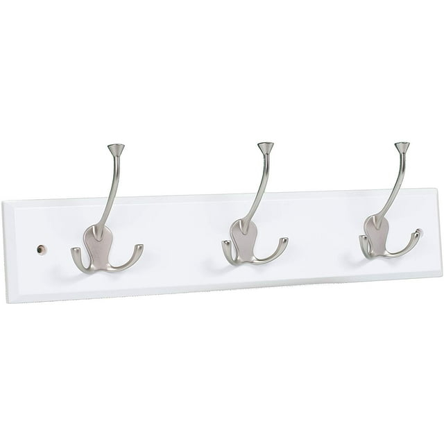 BirdRock Home Tri Hook Coat Rack - 3 Hooks - Wall Mount Hat Rack - White Finish - Satin Nickel Hooks