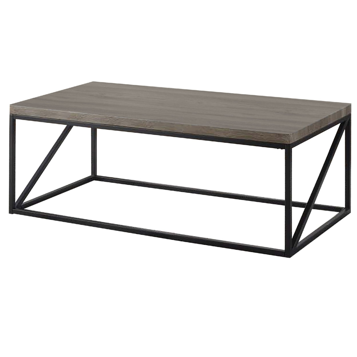 Coaster Farmhouse Wood Rectangular Coffee Table with Metal Base in Gray