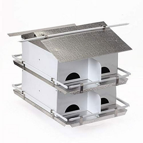 Birds Choice Pequeña Casa para Pájaros Martin Morada de 2 Niveles y 8 Habitaciones con Entradas Resistentes a los Estornudos, Blanco/gris