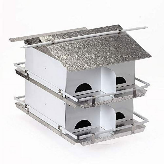 Birds Choice Pequeña Casa para Pájaros Martin Morada de 2 Niveles y 8 Habitaciones con Entradas Resistentes a los Estornudos, Blanco/gris