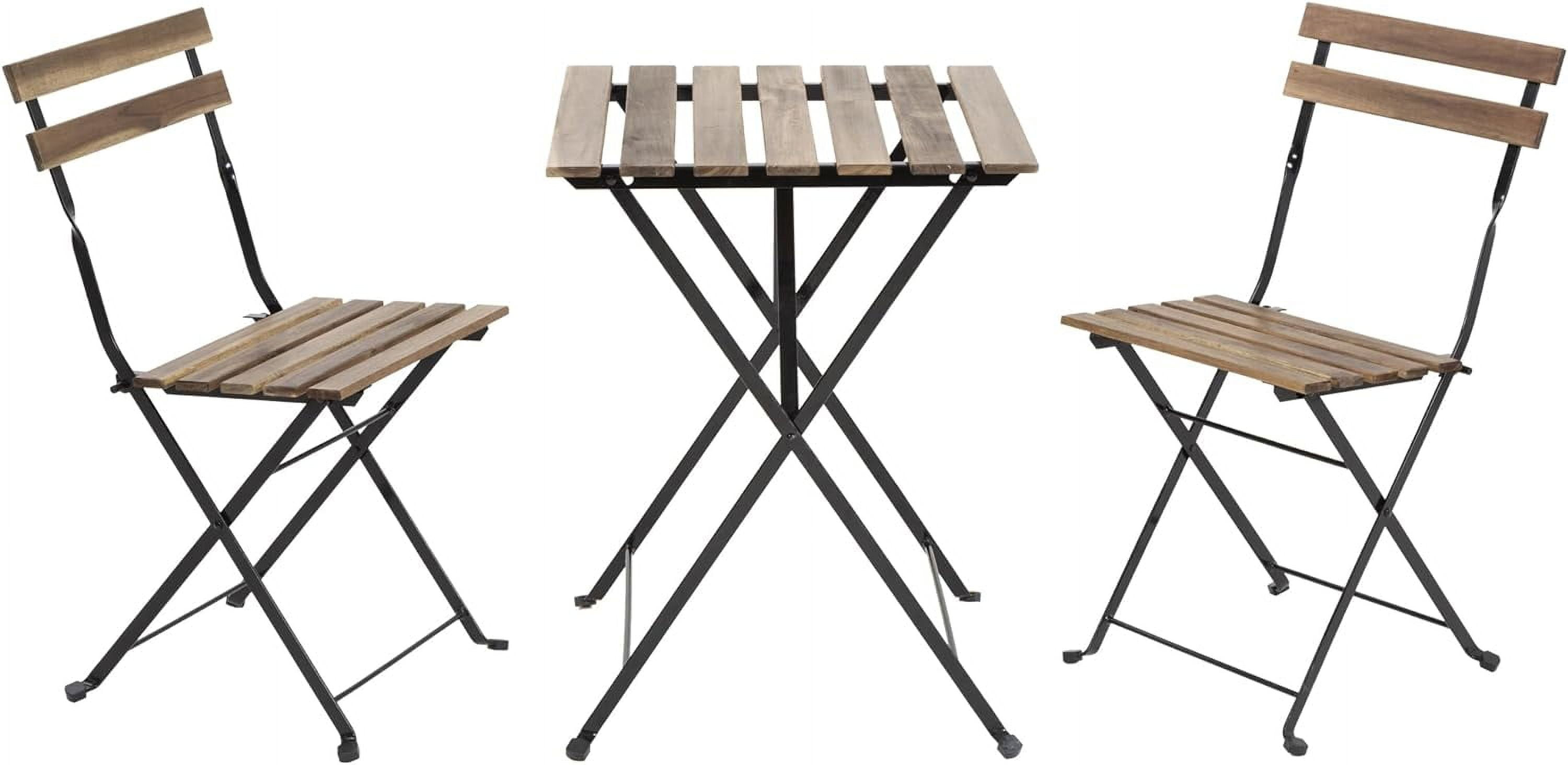 Bistro Set of 3 Outdoor Furniture Sets 2 Folding Chairs and Table High Quality Steel Frames and Weather-Resistant Wood Portable Design for Bistro & Balcony,Chestnut Brown