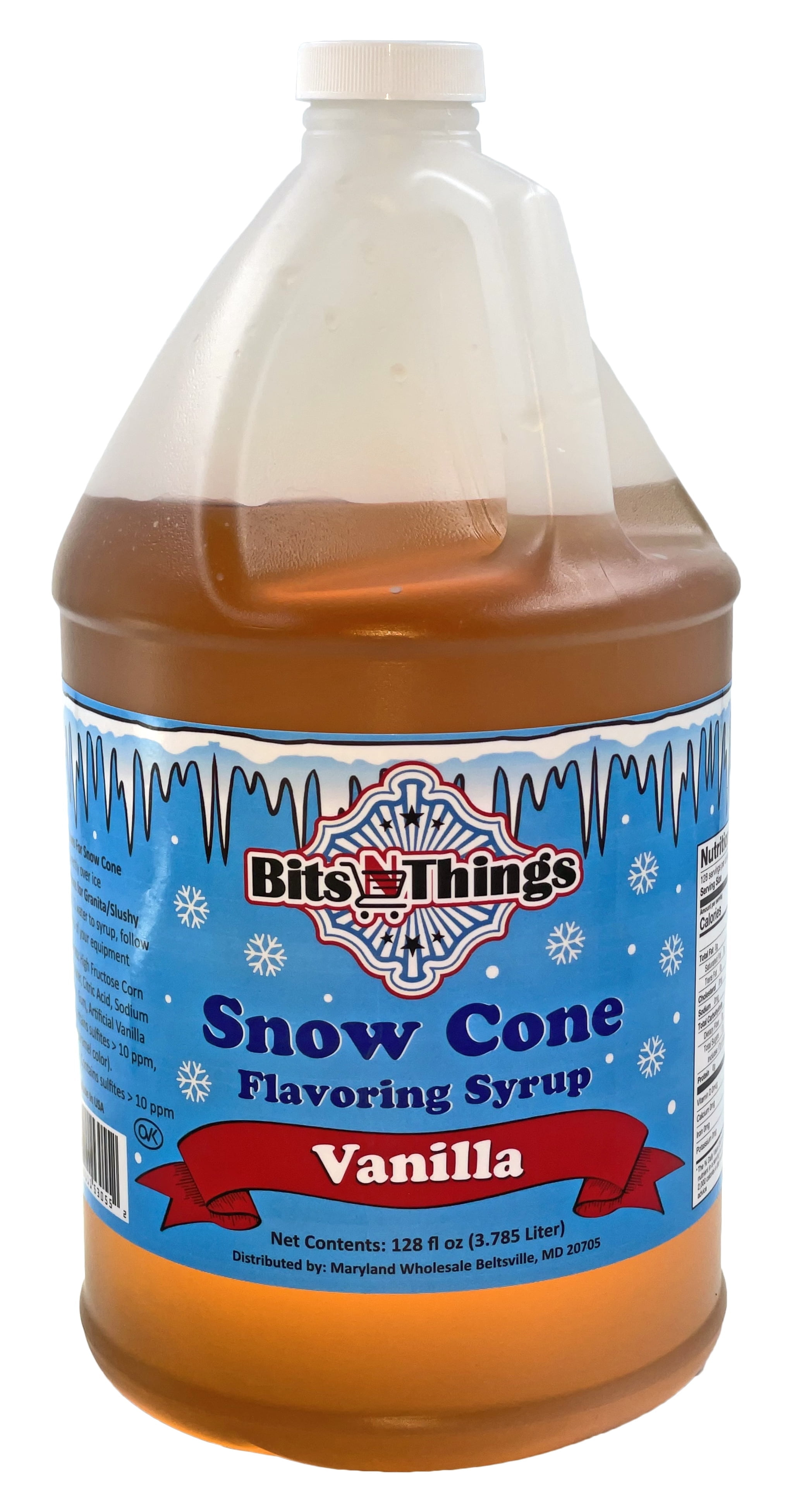 Bits N Things Vanilla Snow Cone Syrup | Slushy & Granita | Kosher | Made In America | 1 Gallon