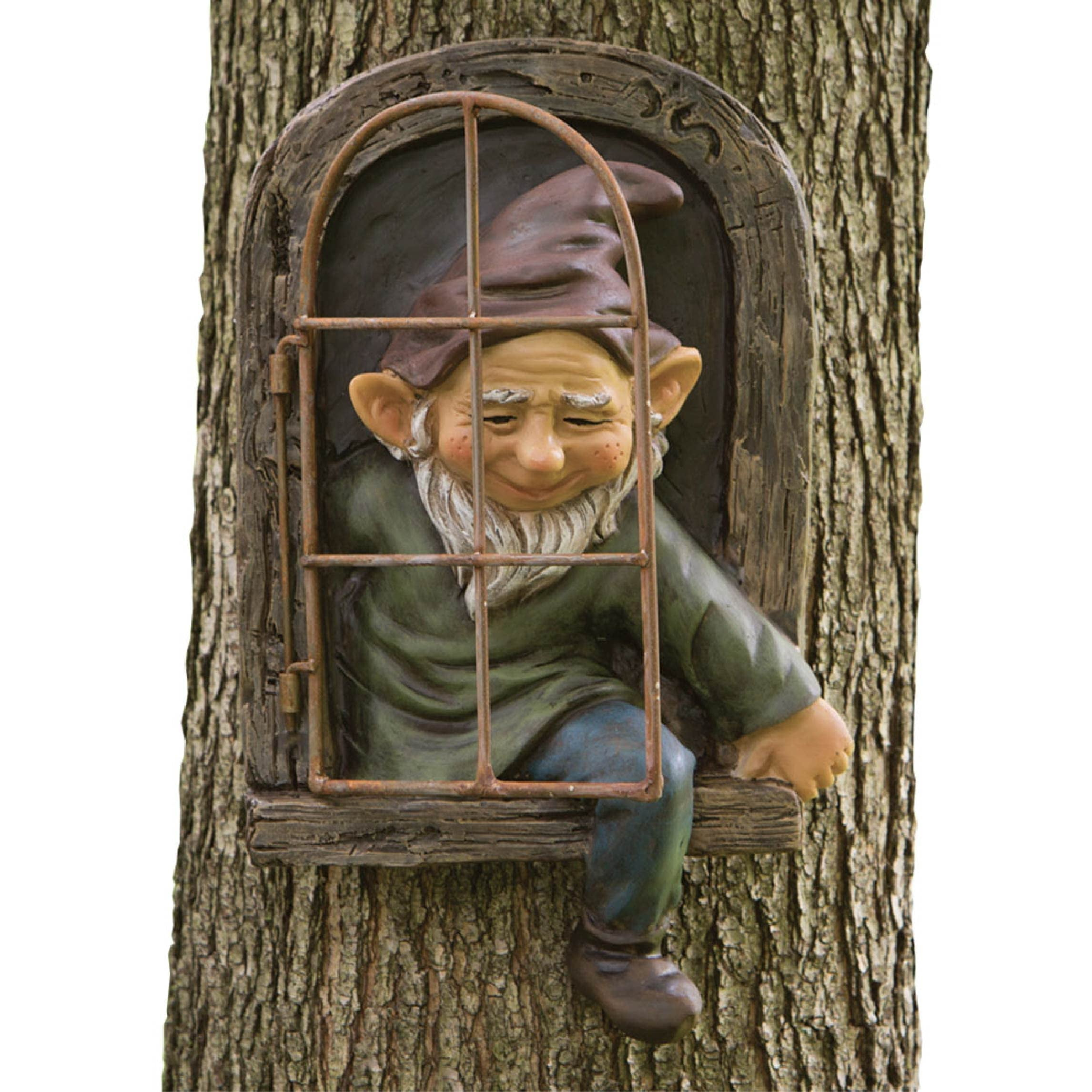 Bits and Pieces 12” Elf Out The Door Tree Hugger Yard Tree Sculpture Decoration Garden Peeker Art