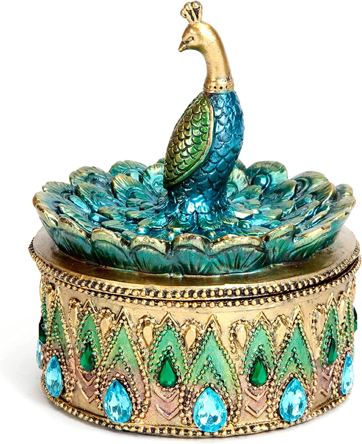 Bits and Pieces - Peacock Keepsake Box - Peacock Art - Golden Jewelry Box