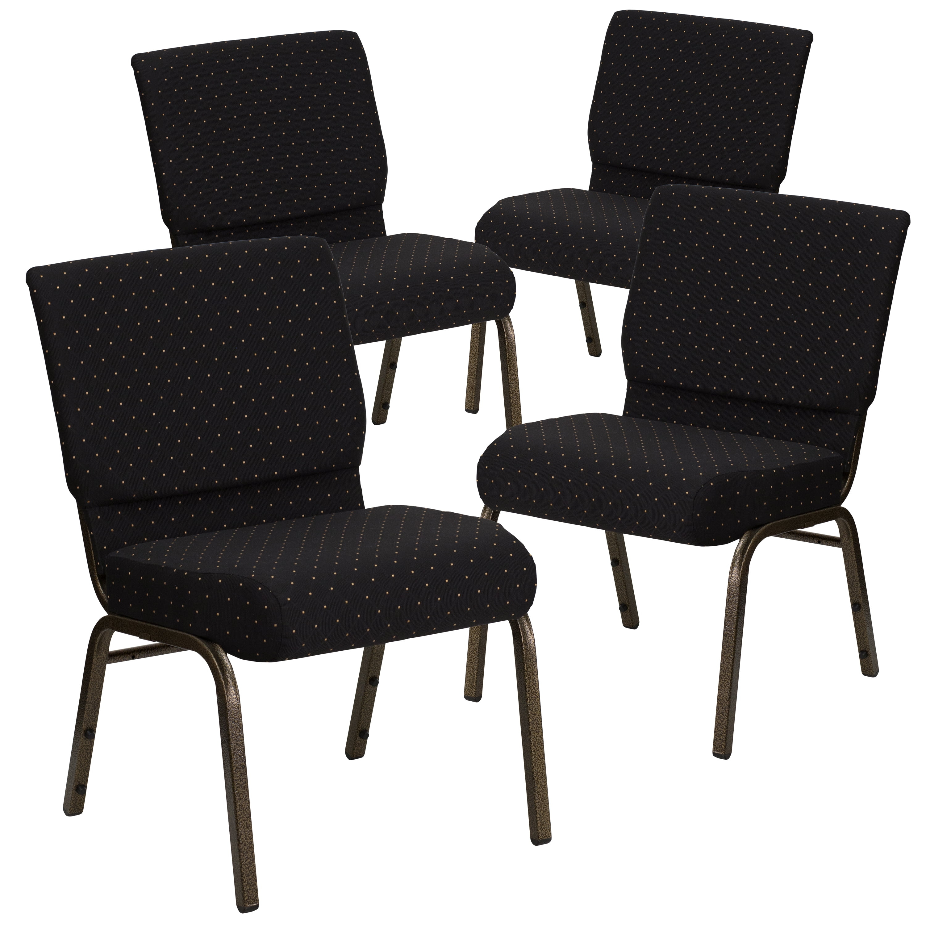 Flash Furniture HERCULES Series Fabric Church Stacking Chair Black Dot Patterned/Gold Vein Frame 4