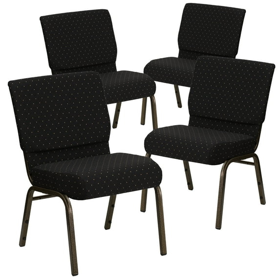 Flash Furniture HERCULES Series Fabric Church Stacking Chair Black Dot Patterned/Gold Vein Frame 4