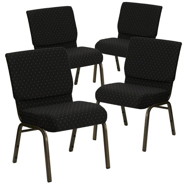 Flash Furniture HERCULES Series Fabric Church Stacking Chair Black Dot Patterned/Gold Vein Frame 4