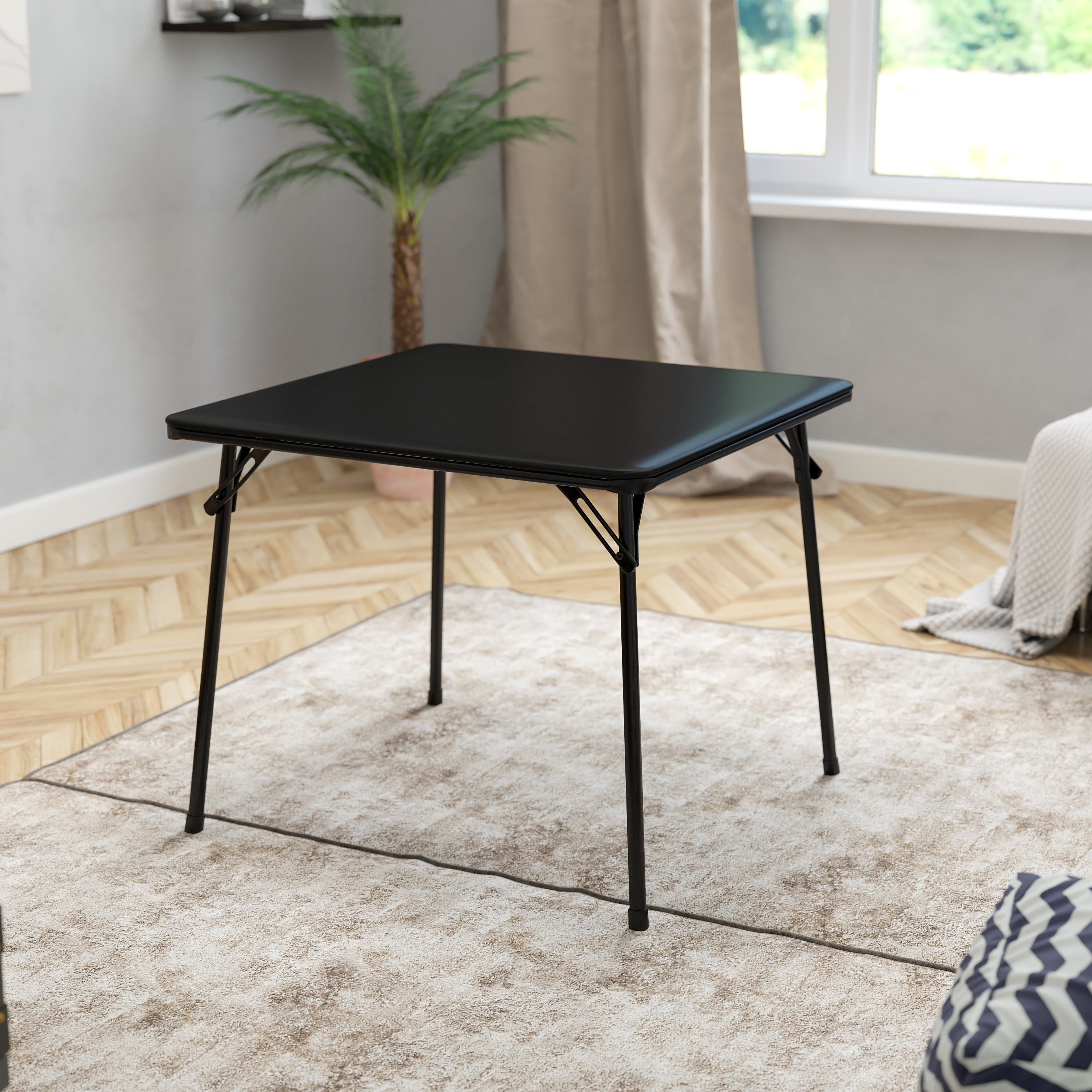 ChicCrest  Square Folding Table - Lightweight & Portable, Seats 4 Adults, 130 lbs Capacity, Vinyl-Covered Padded Top, Multipurpose for Game, Card, Dining etc., Rated for Commercial Use, Black