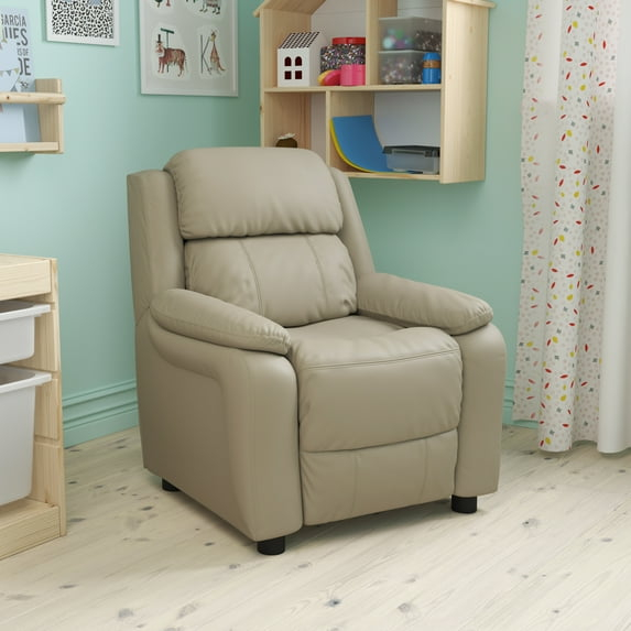 Flash Furniture Charlie Deluxe Padded Contemporary Beige Vinyl Kids Recliner with Storage Arms