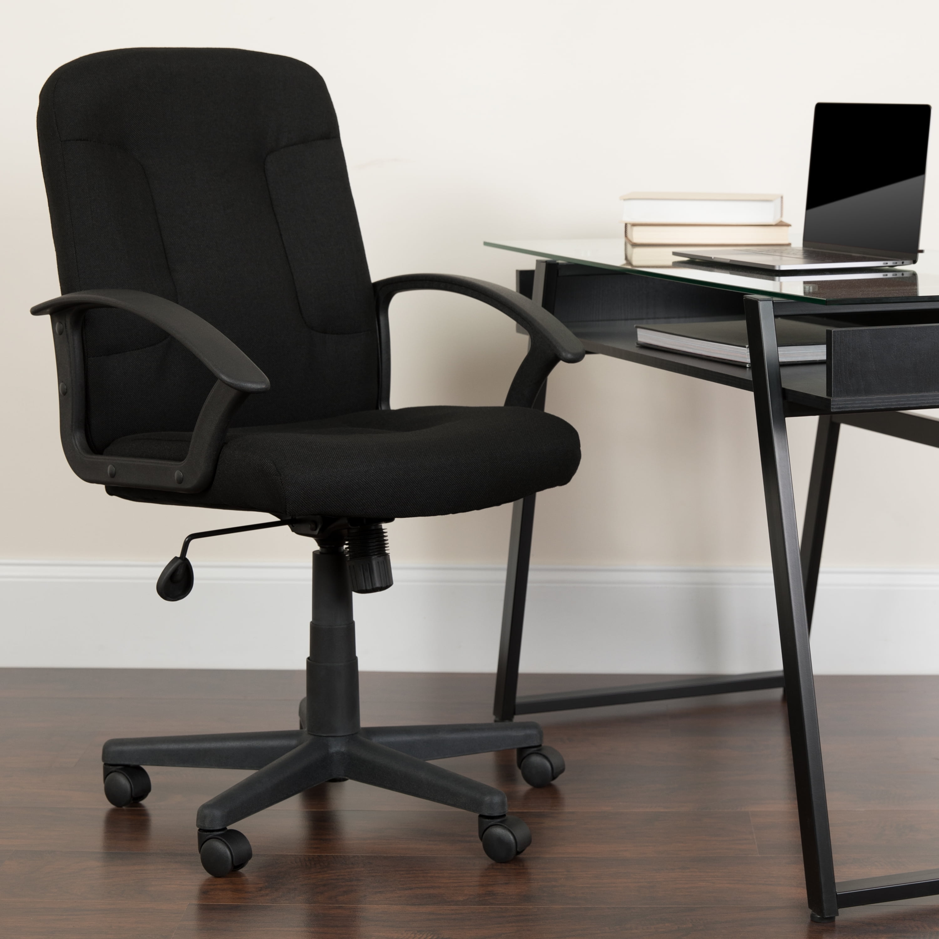 BizChair Indoor Fabric Mid-Back Swivel Office Desk Chair, Black