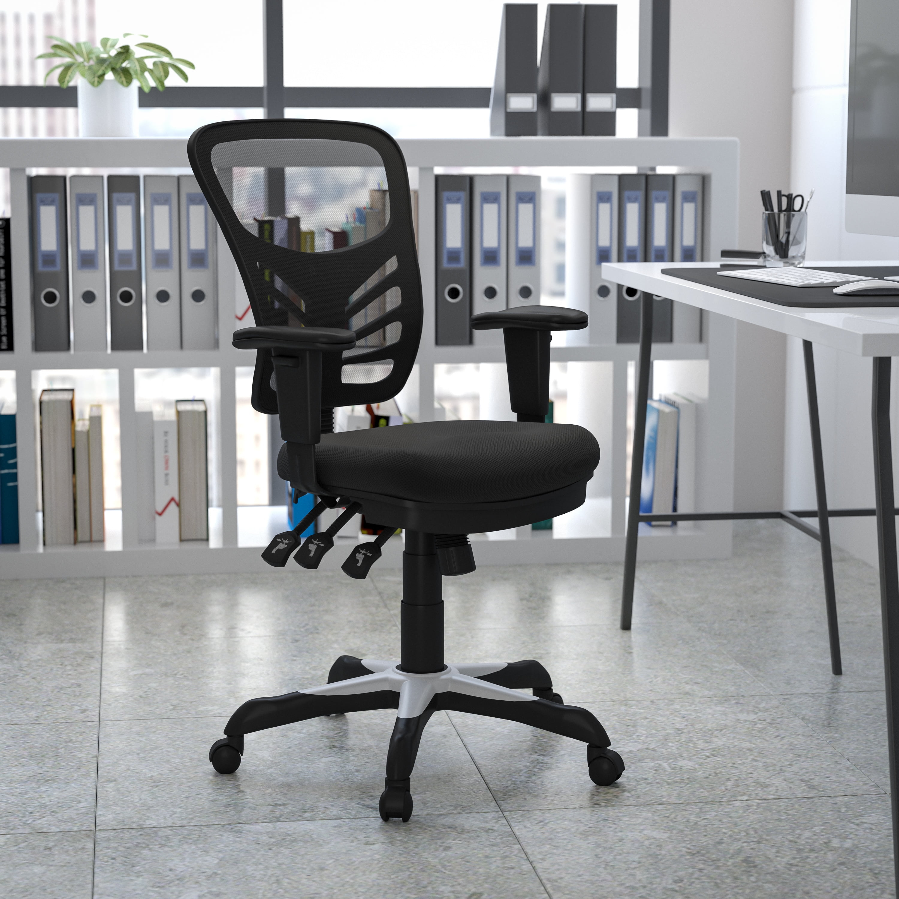 BizChair Mid-Back Black Mesh Multifunction Executive Swivel Ergonomic Office Chair with Adjustable Arms