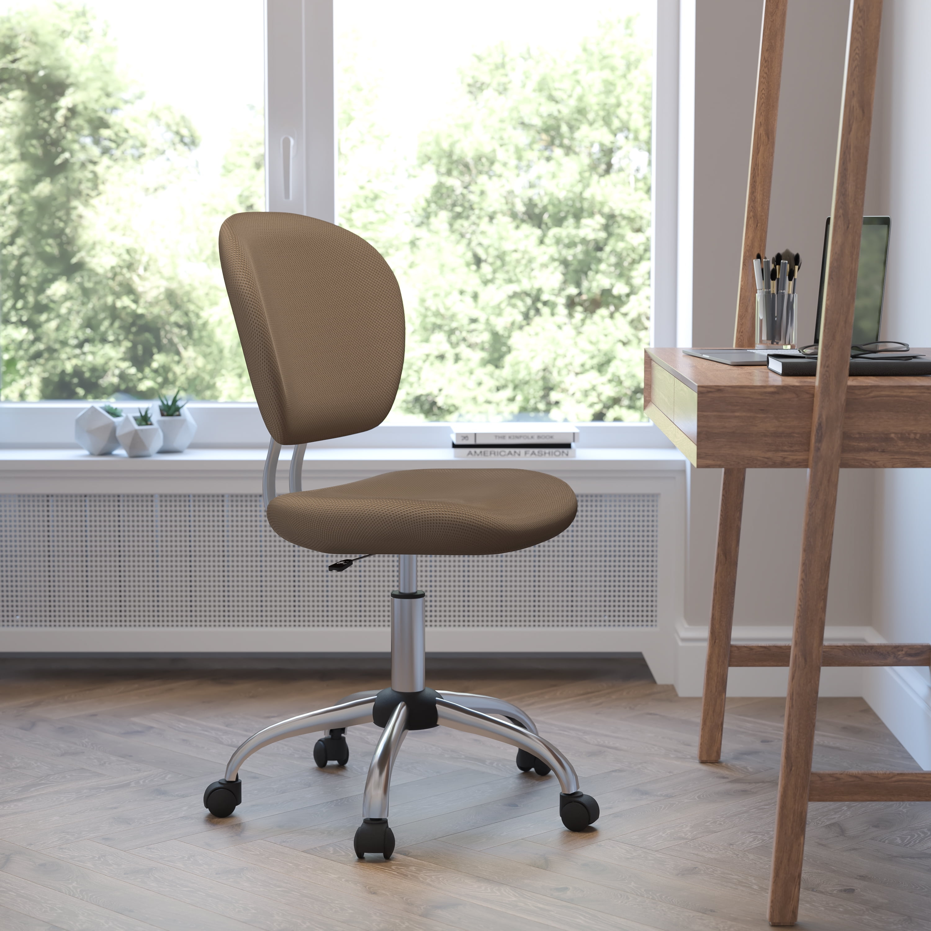Flash Furniture Mid-Back Coffee Brown Mesh Padded Swivel Task Office Chair with Chrome Base