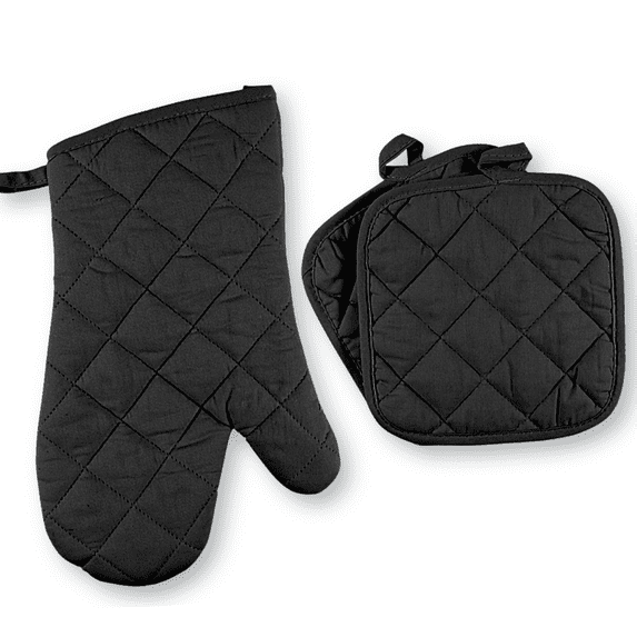 Black 3pc Set Oven Mitt with Potholders for Cooking, Baking, Grilling & Kitchen by Osnell USA