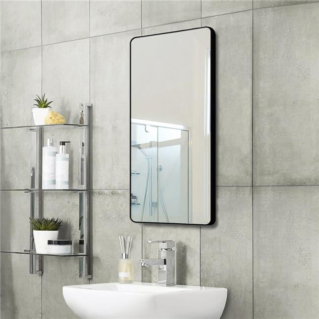 Black Framed Rounded Corner Mirror, Black