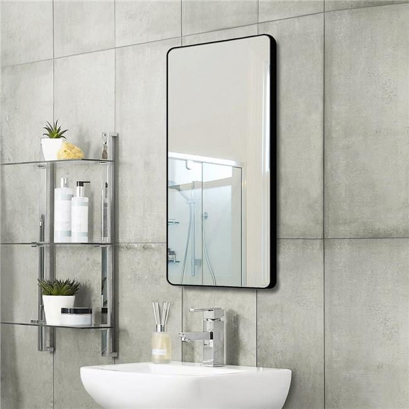 Black Framed Rounded Corner Mirror, Black