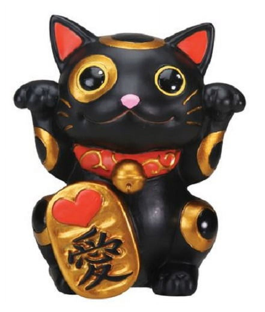 Black Maneki Neko Cat Collector Figurine Japanese Lucky Cat Charm Mao Mao Kitten