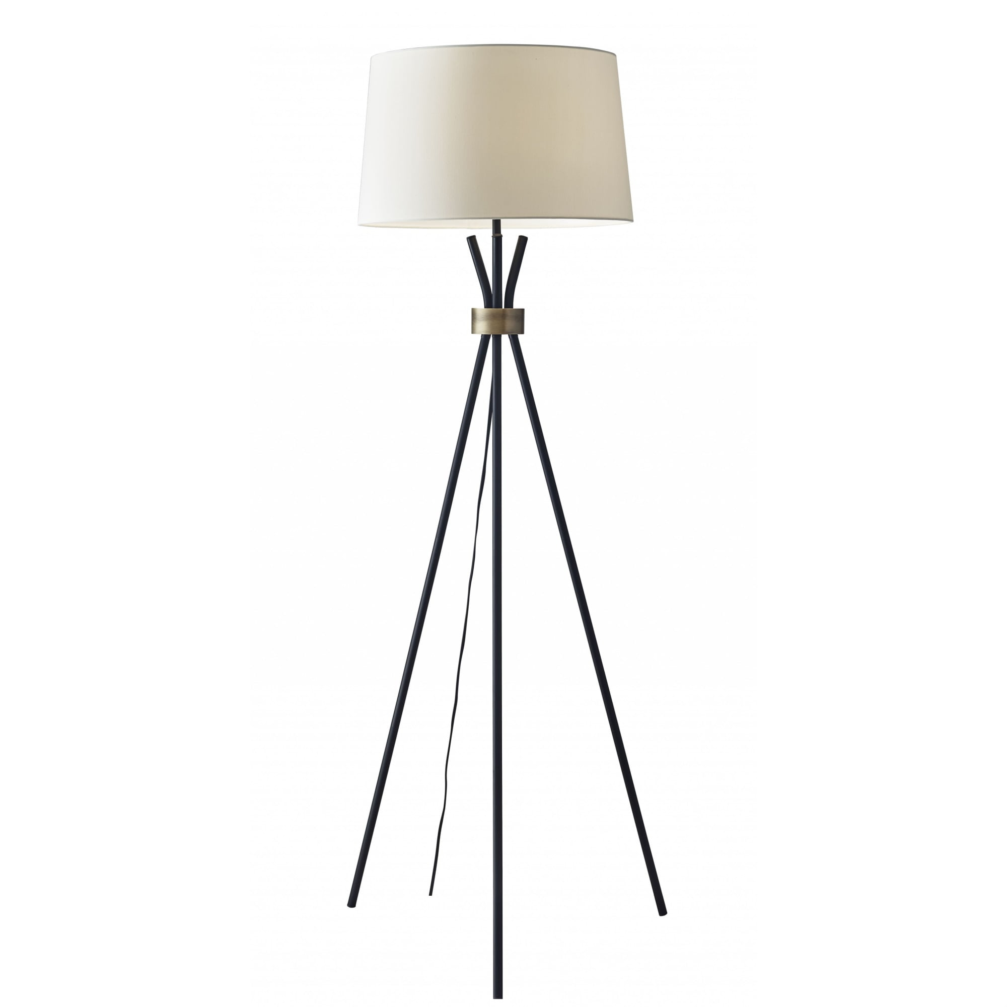 Black Metal Tripod Leg Floor Lamp with Antique Brass Accent
