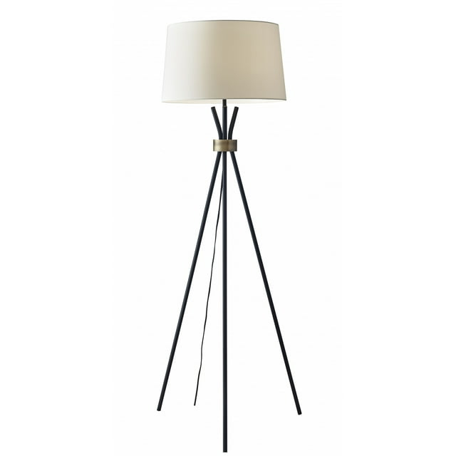 Black Metal Tripod Leg Floor Lamp with Antique Brass Accent