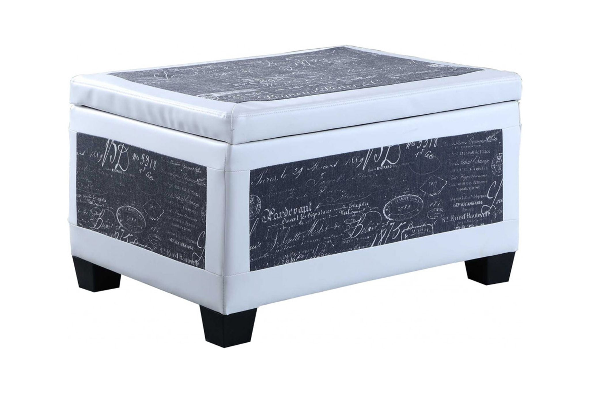 Black Postcard Faux Leather Storage Bench and Two Ottomans
