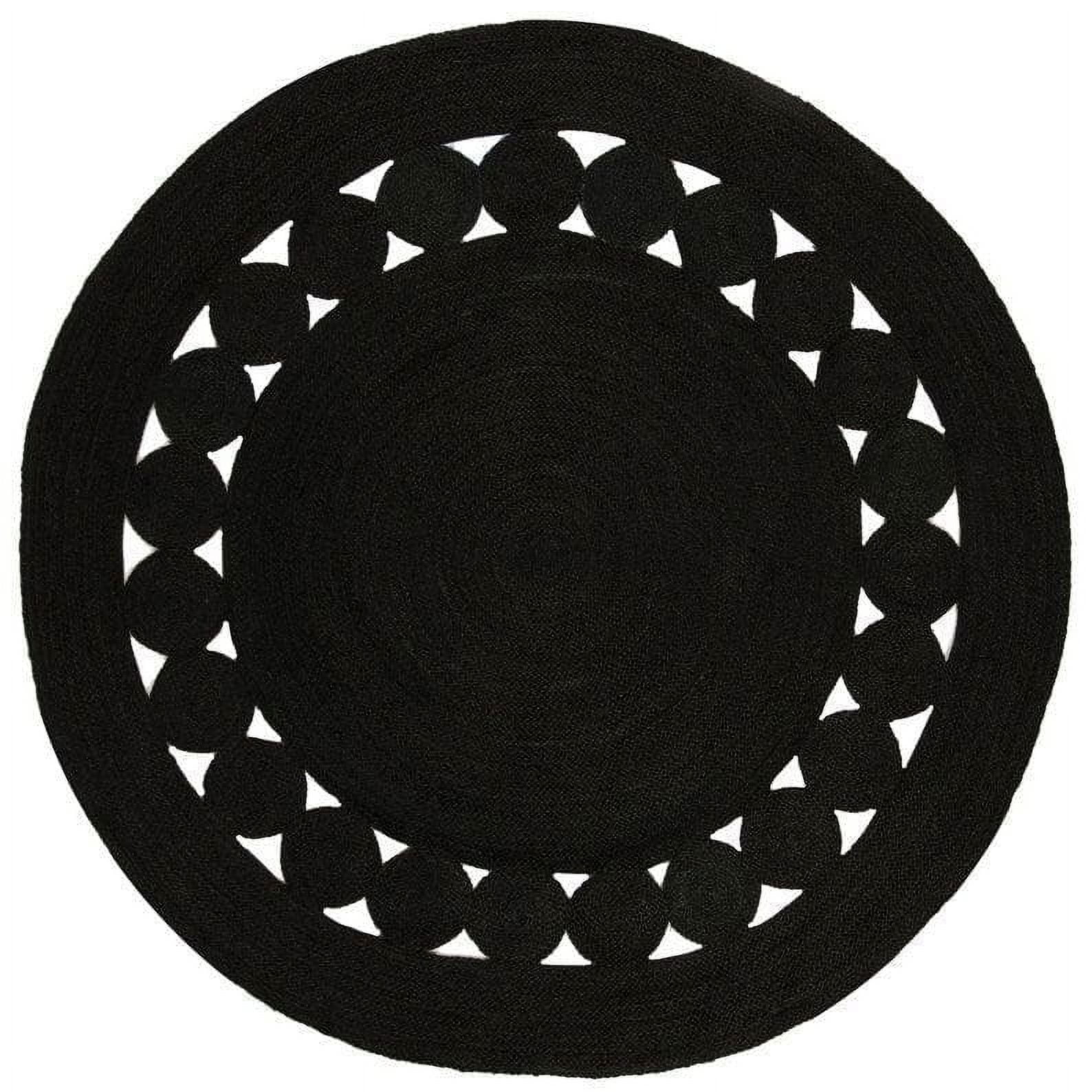 Jaipur Art And Craft Handmade Area Carpet Round Braided Natural Unbleached Jute Rug in Black Color (8x8 Sq Feet)