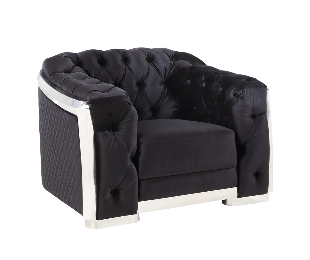 Black Velvet Accent Club Chair, Modern Upholstered Comfy Single Chair Barrel Chair with Chrome Finish, Armchair Single Sofa for Living Room, Apartment and Office, Weight Capacity 300 LBS