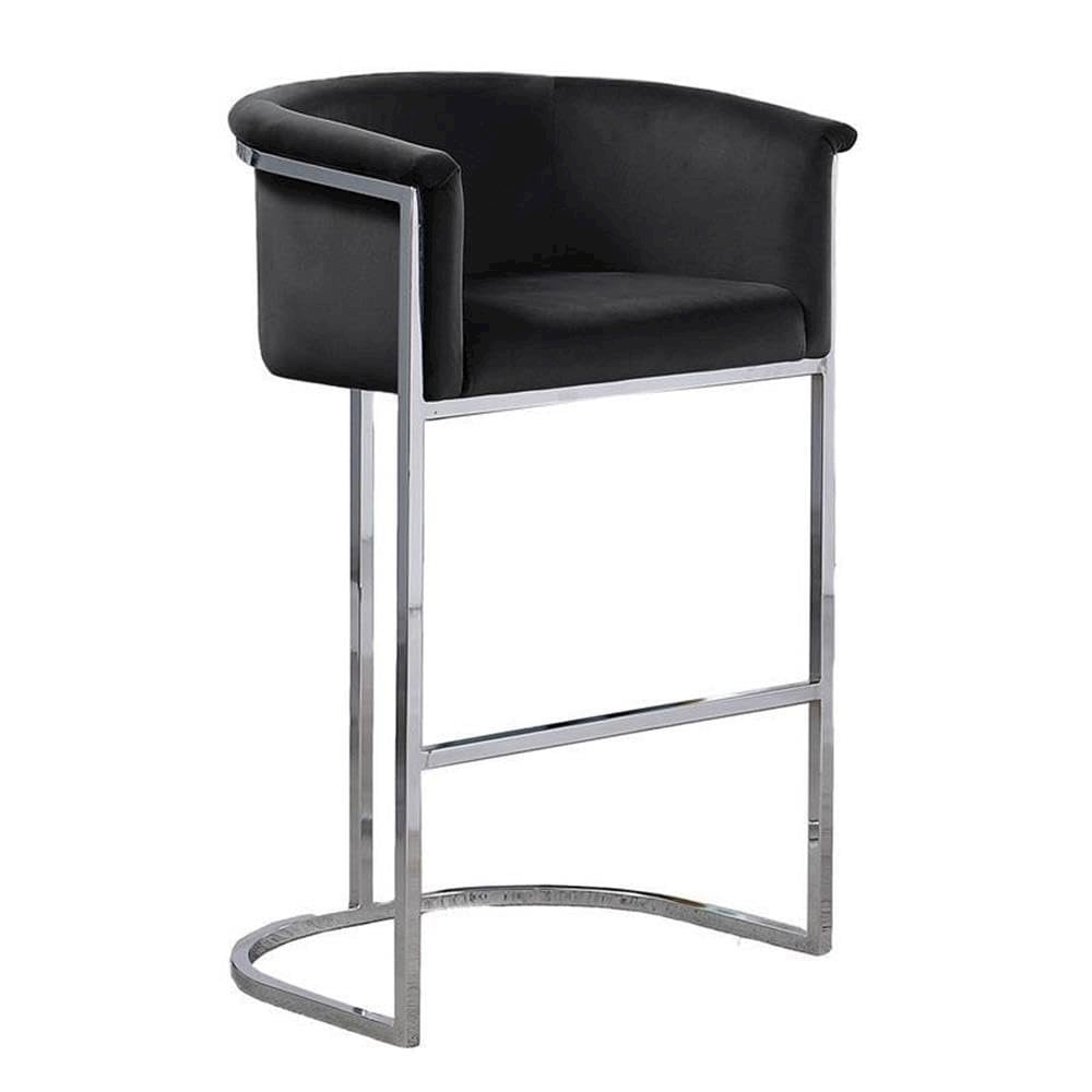 Black Velvet Counterheight Chair (Single) with Silver Metal Chrome Base