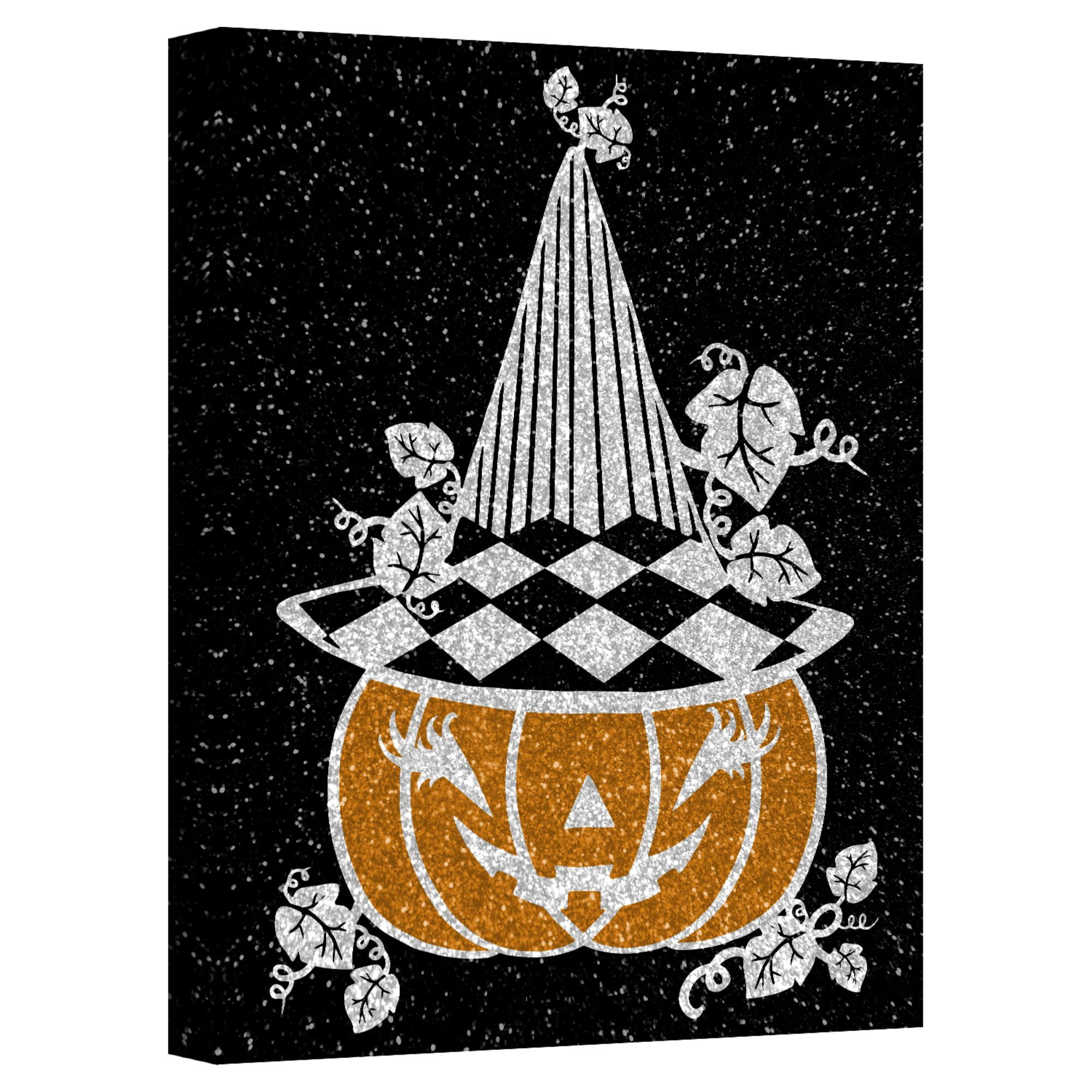 Black and White Glamoween Pumpkin V Canvas Halloween Wall Art Decor 16" x 12"
