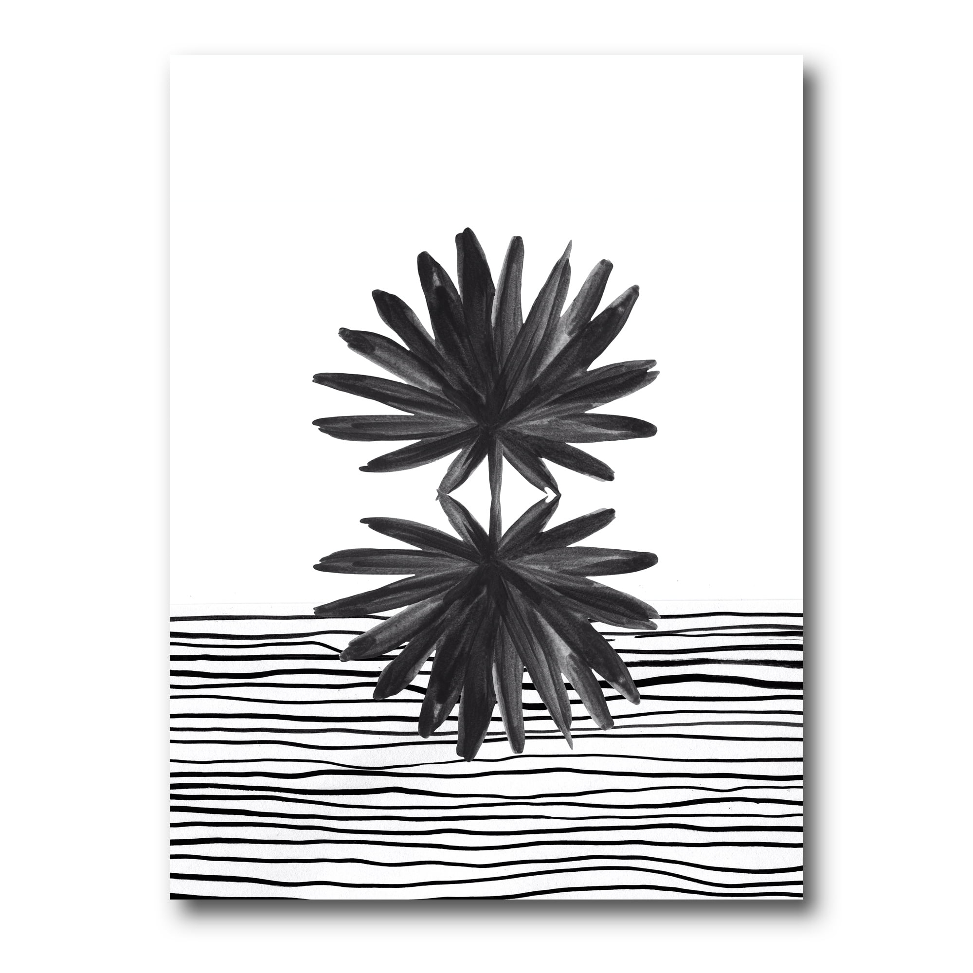 Black and White Striped Under Tropical Leaf II 8 in x 12 in Painting Canvas Art Print, by Designart