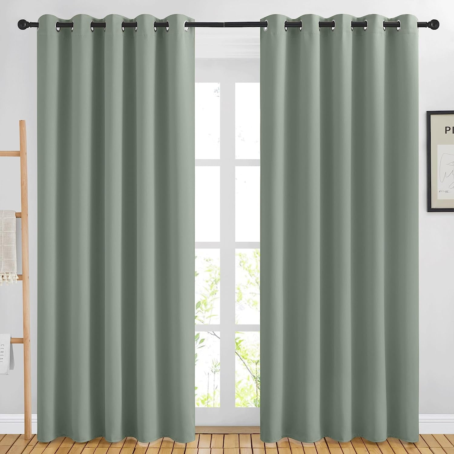 2 Pcs 84 Inch Heavy Insulated Blackout Curtain Panels Sage Green