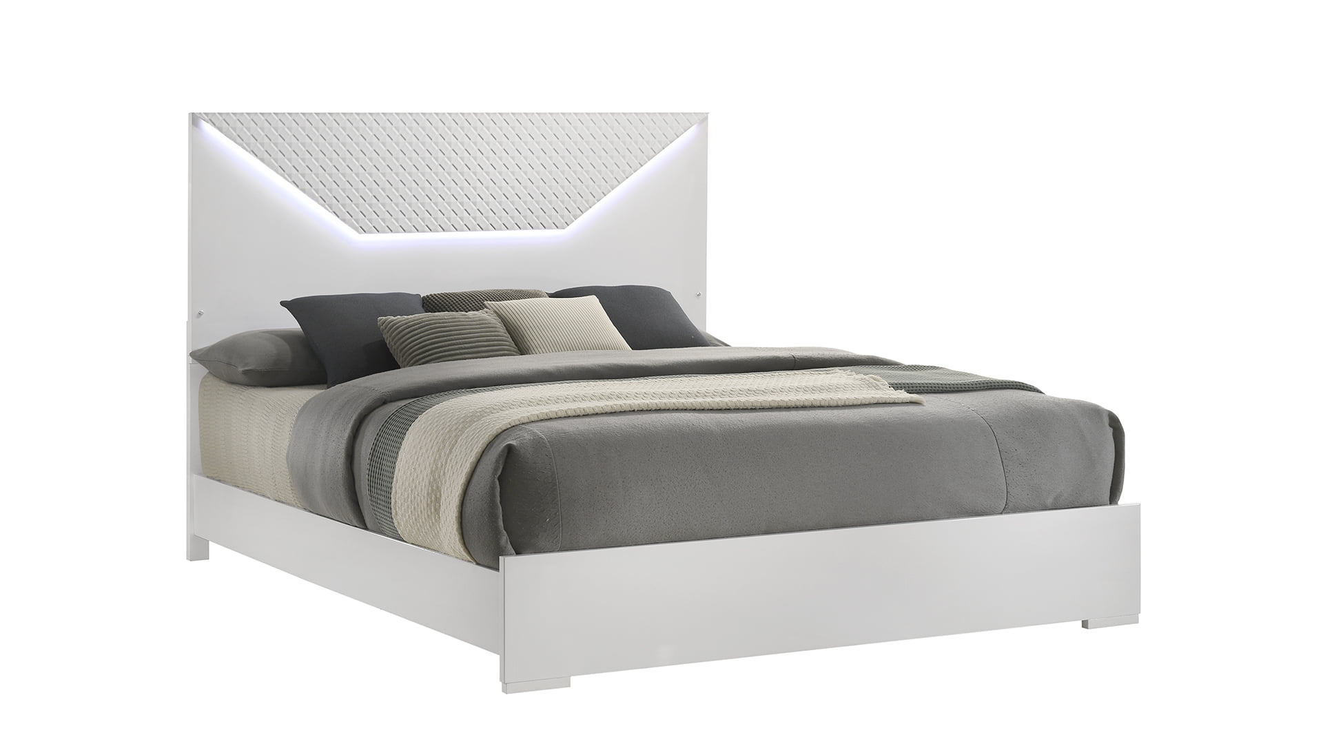 Blanca Modern Style Queen Bed Made With LED  Headboard & Wood in White Color
