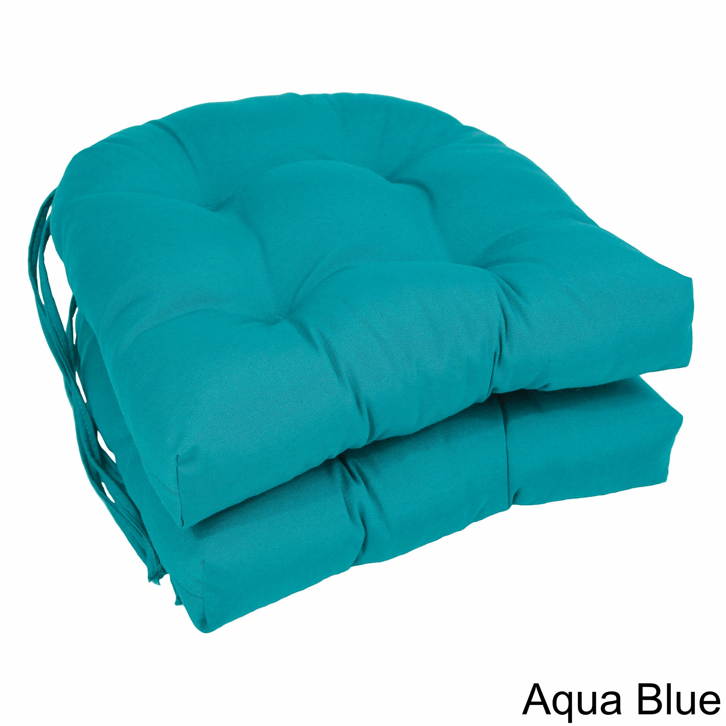 Blazing Needles 16-inch Solid Twill U-shaped Tufted Chair Cushions (Set of 2)-Color:Aqua Blue