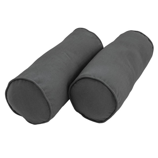 20 x 8 in. Double-Corded Solid Twill Bolster Pillows with Inserts, Steel Grey - Set of 2