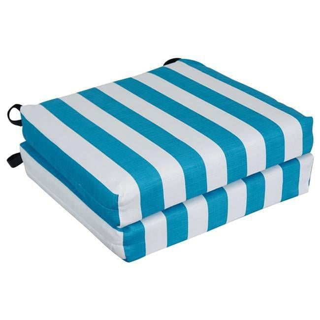 Blazing Needles  20 x 19 in. Patterned Outdoor Chair Cushions, Classic Stripe Turquoise - Set of 2