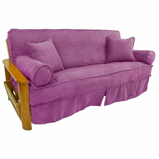 Blazing Needles  8 to 9 in. Solid Microsuede Double Corded Full Futon Slipcover Set with Four Throw Pillows, Ultra Violet - Set of 5