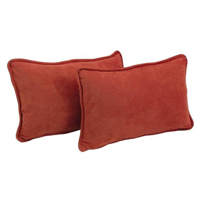 Blazing Needles 9811-CD-S2-MS-CR 20 x 12 in. Double-Corded Solid Microsuede Back Support Pillows with Inserts, Cardinal Red - Set of 2