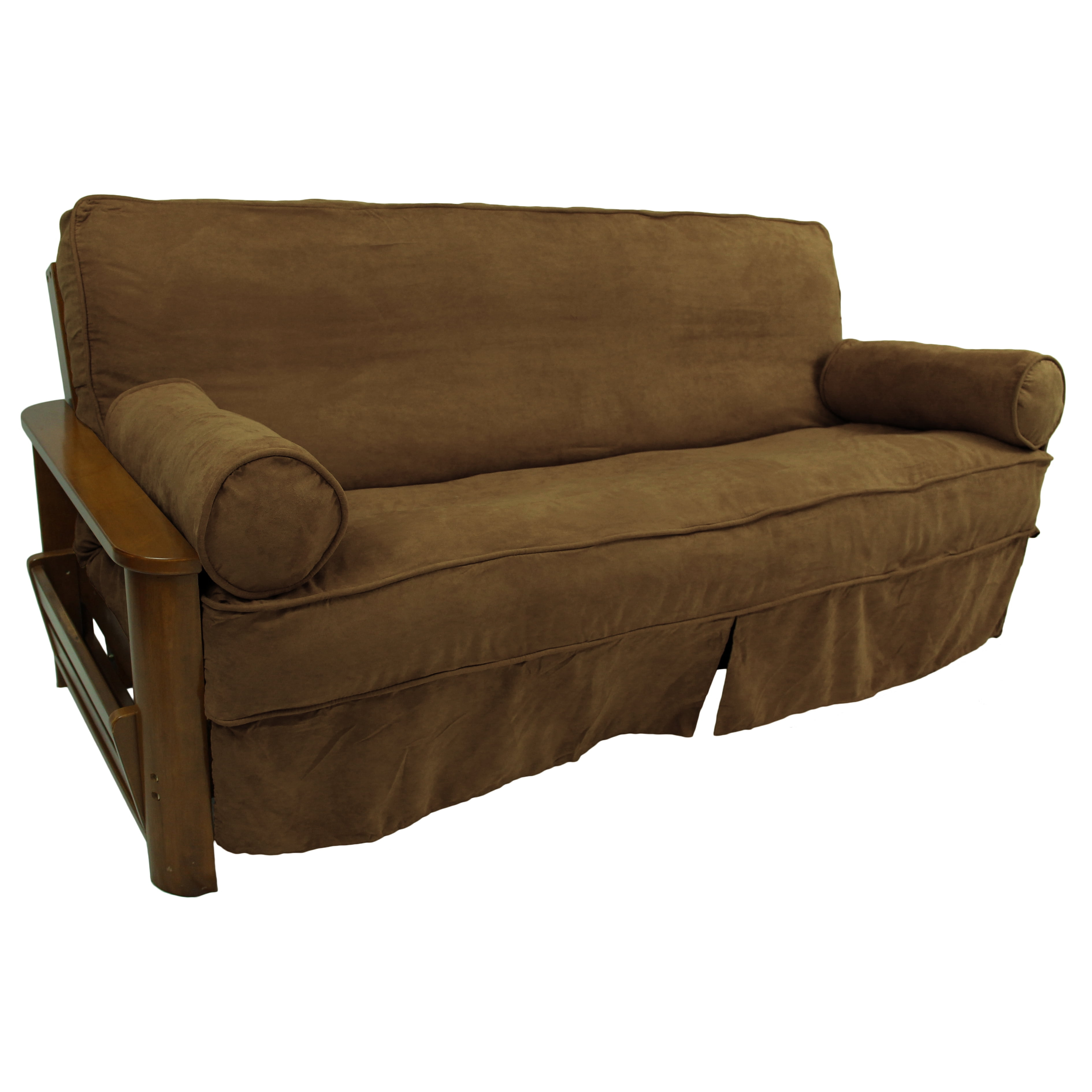 Blazing Needles Solid Microsuede Double Corded 8 to 9-inch Full Futon Slipcover Set with Two 20 by 8-inch Bolster Pillows (Set of 3)