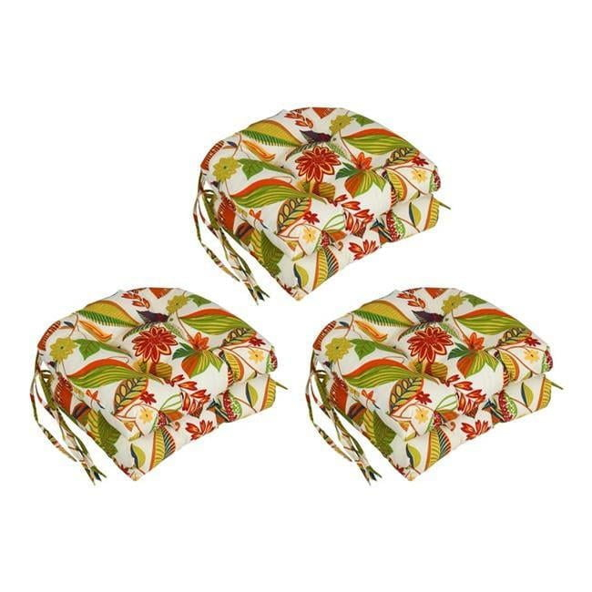 Blazing Needles 16-inch Spun Polyester Patterned Outdoor U-shaped Tufted Chair Cushions (Set of 6) 916X16US-T-6CH-REO-26