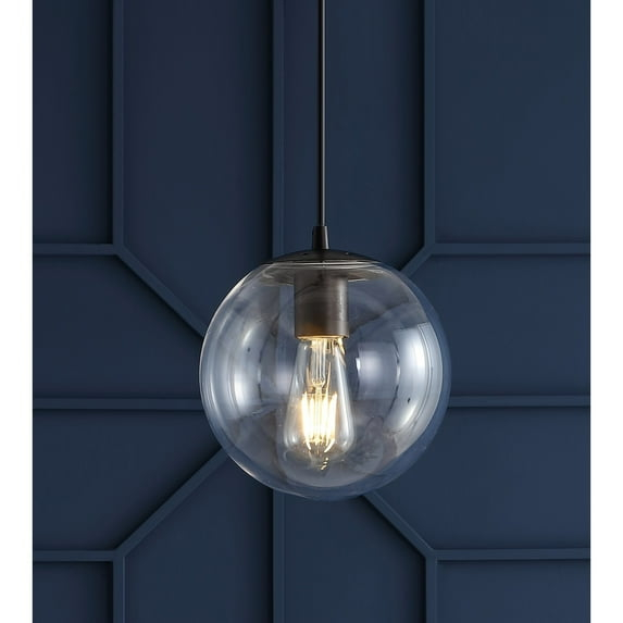 Bleecker 7.75" Metal/Glass Globe LED Pendant, Clear/Oil Rubbed Bronze