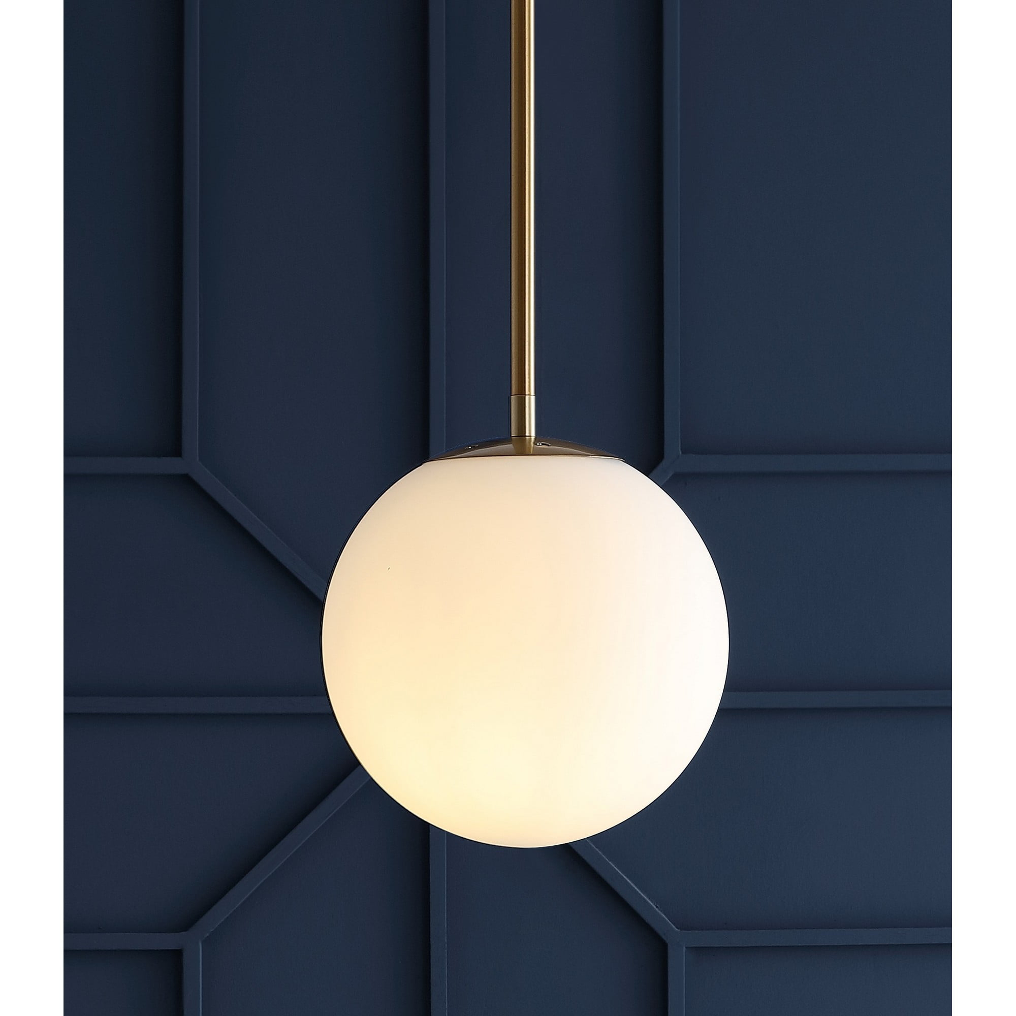 Bleecker 7.75" Metal/Glass Globe LED Pendant, White/Brass
