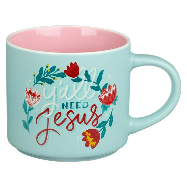 Bless Your Soul XL Blue Coffee Mug Y'all Need Jesus, Funny Birthday Gifts for Women/Men, Co-worker, Retro-Inspired Designs - 15oz Cup