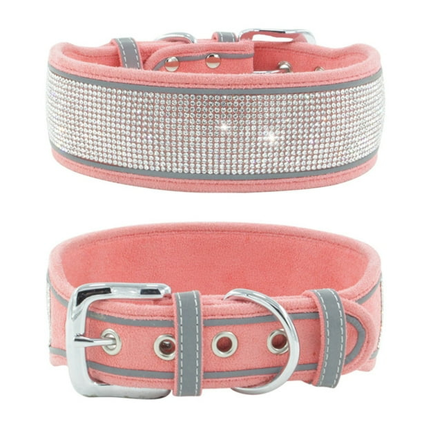 Bling Dog Collar For Large Dogs - 2 Inch Wide Rhinestones For Girls, - pink
