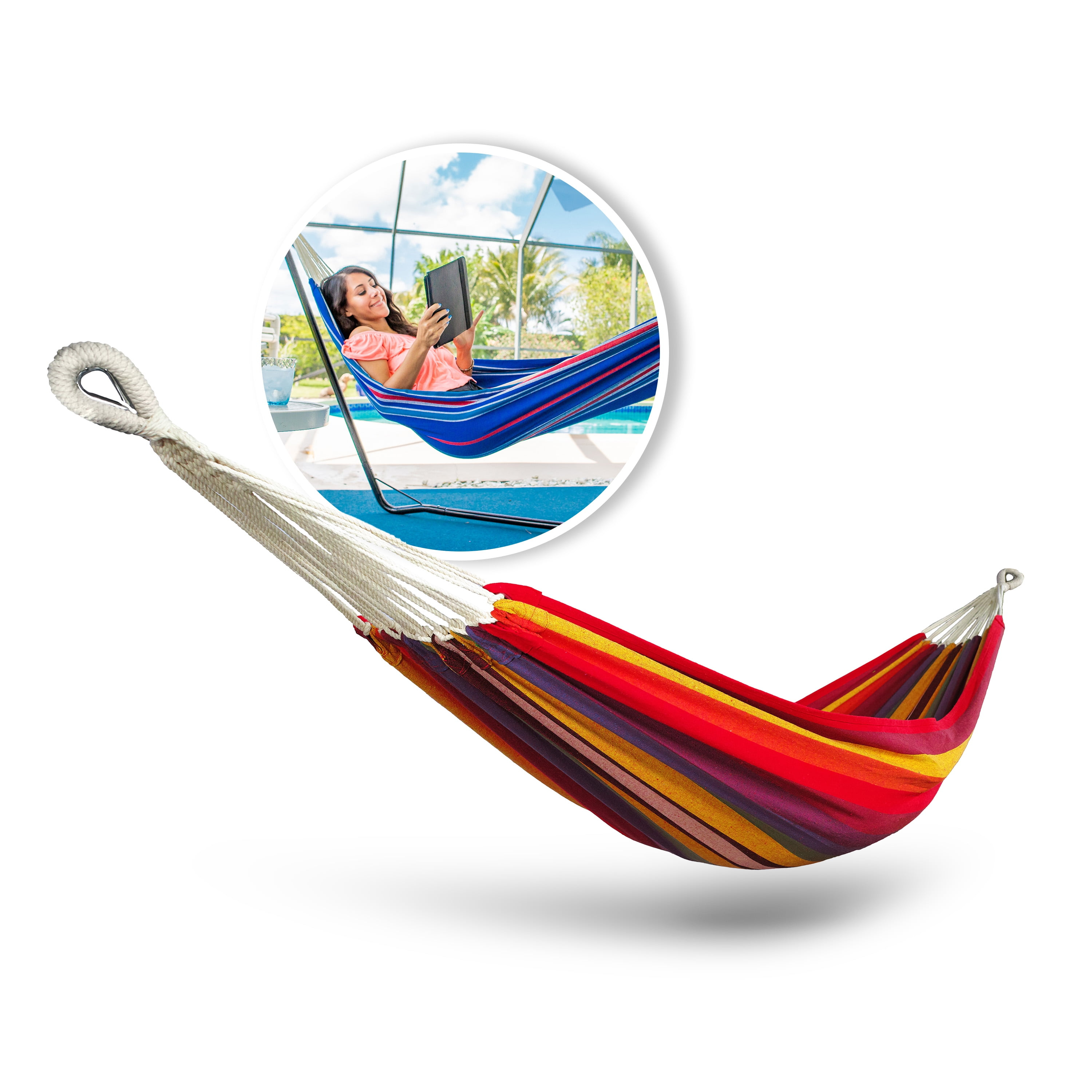 Bliss Hammocks Hammock in a Bag W/ Hanging Hardware, 40-in. Wide, 220 lb. Capacity, Tequila Sunrise Stripe