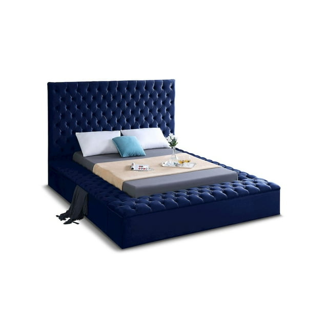 Bliss Navy Velvet King Bed (3 Boxes)-Color:Navy Velvet,Style:Contemporary
