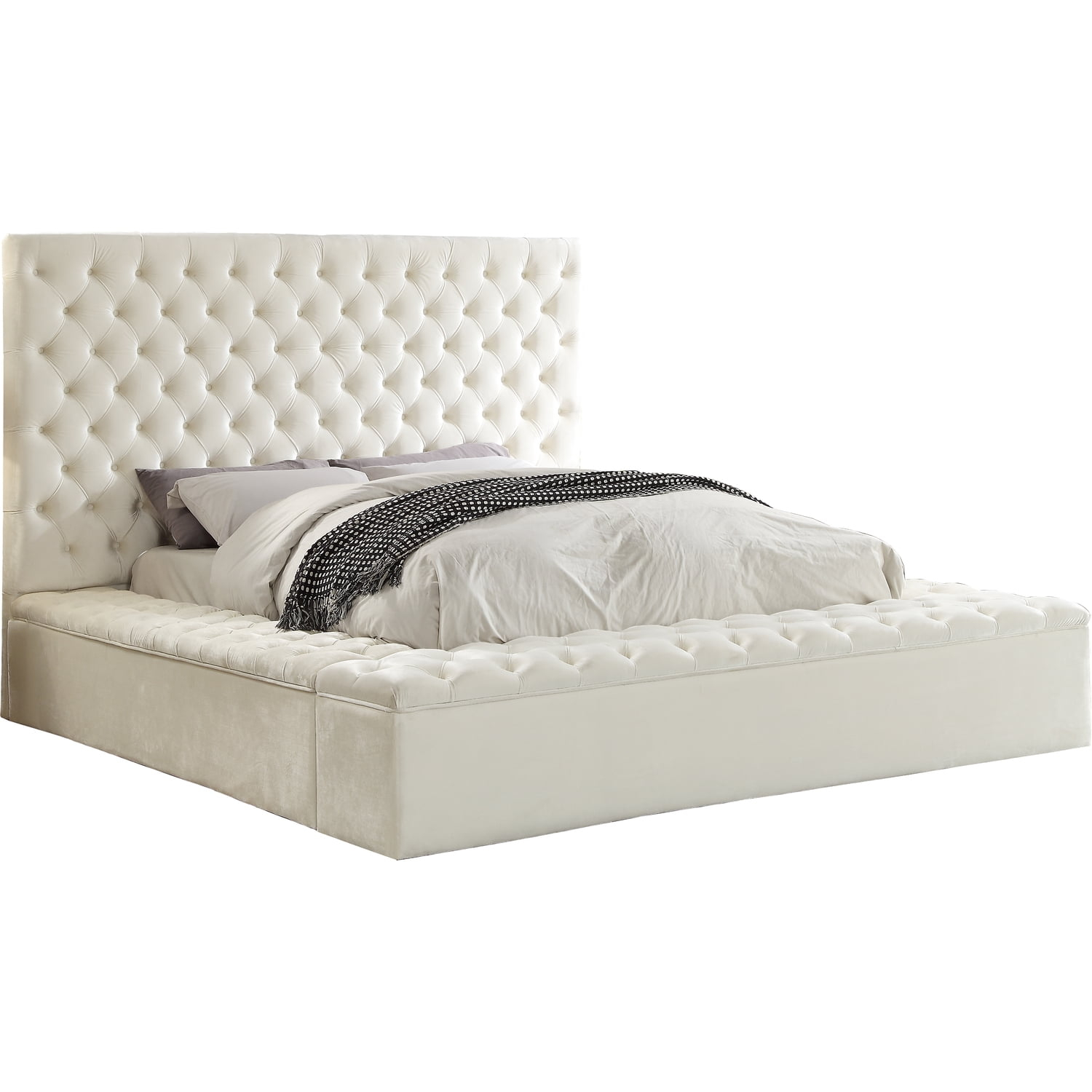 Bliss White Velvet King Bed (3 Boxes)-Color:White Velvet,Style:Contemporary